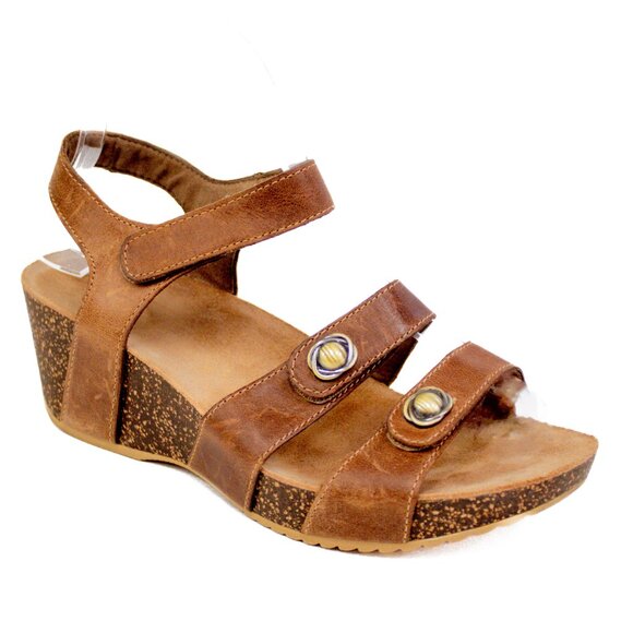 Dansko Savannah Burnished Brown Leather Ankle Strap Wedge Sandal Size 37 US 7 - Picture 1 of 10